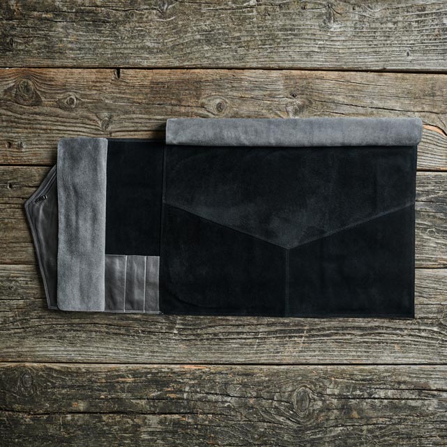 Ledermessertasche schiefer offen ohne Messer