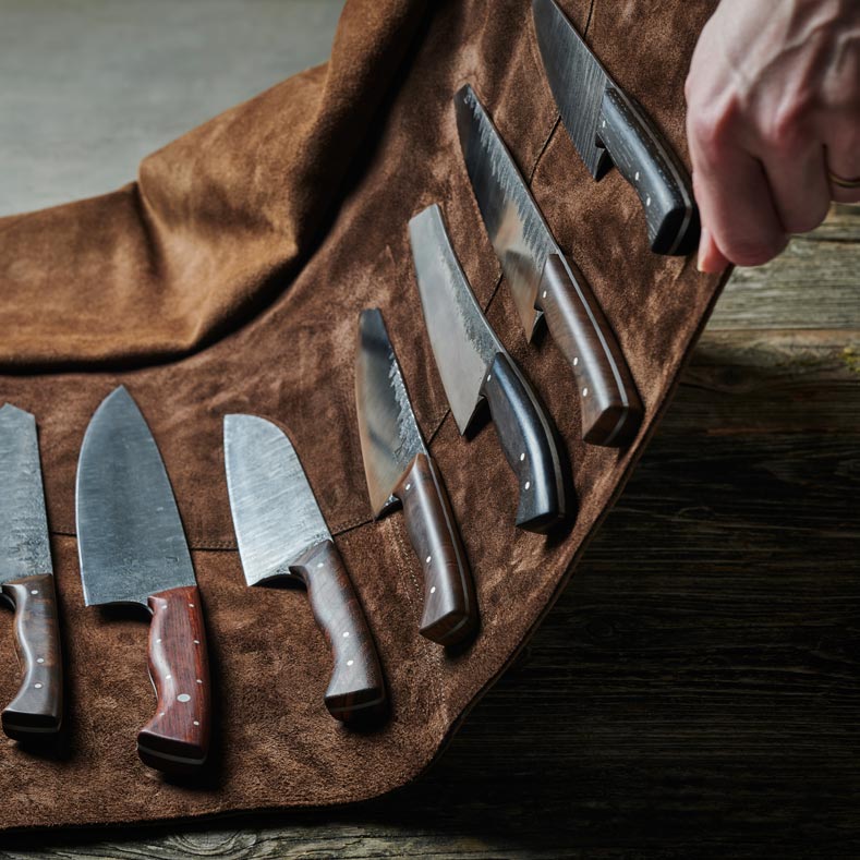 Magnetische Messertasche aus Leder braun