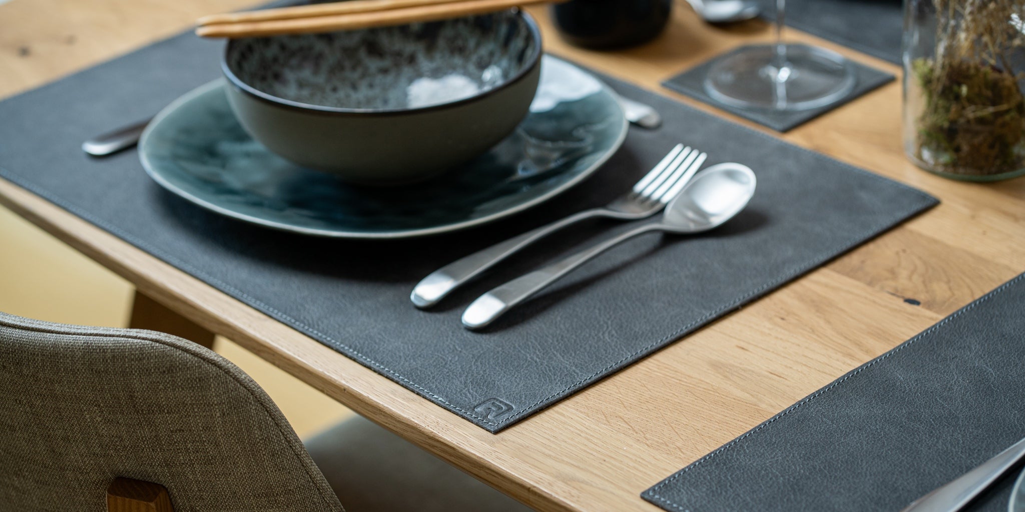 Tischset Leder schwarz